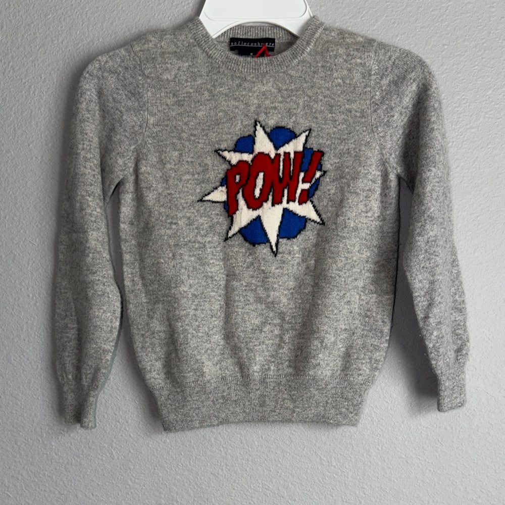 Sofia Cashmere Kids Gray POW! Sweater Size 6 100% Cashmere